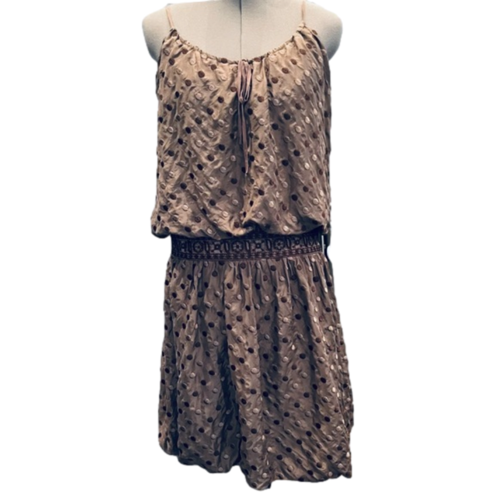 BCBG MaxAzria Y2K Embroidered Polka Dot SILK Bubble Hem Sleeveless DRESS XS